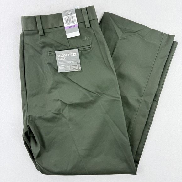 DOCKERS Classic Fit D3 38X30 Dark Green Pants Mens Iron Free, Flat Front NEW - Picture 1 of 8